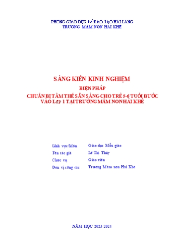 SKKN Biện pháp chuẩn bị tâm thế sẵn sàng cho trẻ 5-6 tuổi tại Trường Mầm non Hải Khê bước vào Lớp 1