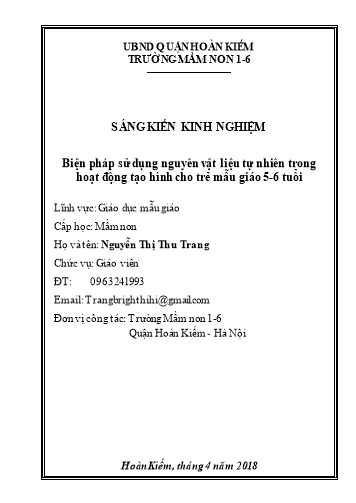 SKKN Biện pháp sử dụng nguyên vật liệu tự nhiên trong hoạt động tạo hình cho trẻ mẫu giáo 5-6 tuổi
