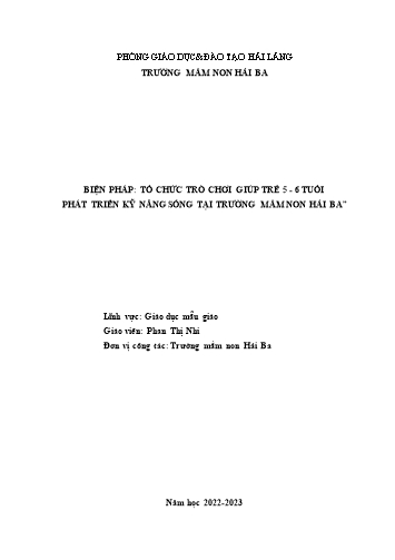 SKKN Biện pháp tổ chức trò chơi giúp trẻ 5-6 tuổi phát triển kỹ năng sống tại Trường Mầm non Hải Ba