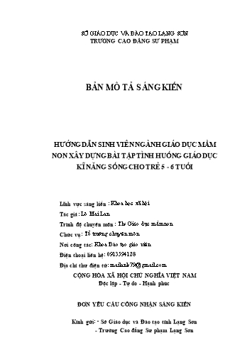 SKKN Hướng dẫn sinh viên ngành Giáo dục mầm non xây dựng bài tập tình huống giáo dục kĩ năng sống cho trẻ 5-6 tuổi