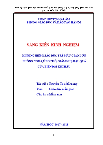 SKKN Kinh nghiệm giáo dục cho trẻ mẫu giáo lớn phòng ngừa, ứng phó, giảm nhẹ hậu quả của biến đổi khí hậu