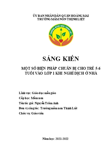 SKKN Một số biện pháp chuẩn bị tâm thế cho trẻ 5-6 tuổi bước vào Lớp 1 trong thời gian nghỉ dịch ở nhà