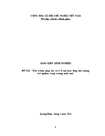 SKKN Một số biện pháp dạy trẻ mẫu giáo 5-6 tuổi hoạt động theo hướng trải nghiệm trong trường mầm non