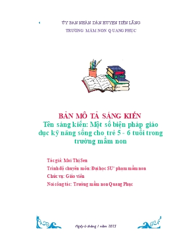 SKKN Một số biện pháp giáo dục kỹ năng sống cho trẻ 5-6 tuổi trong Trường Mầm non Quang Phục