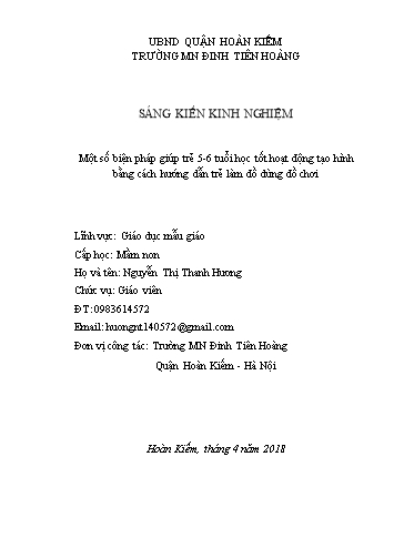 SKKN Một số biện pháp giúp trẻ 5-6 tuổi học tốt hoạt động tạo hình bằng cách hướng dẫn trẻ làm đồ dùng đồ chơi