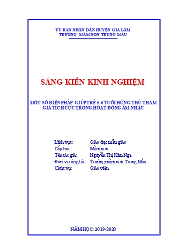 SKKN Một số biện pháp giúp trẻ 5-6 tuổi hứng thú, tham gia tích cực trong các hoạt động Âm nhạc