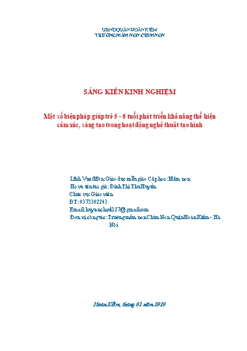 SKKN Một số biện pháp giúp trẻ 5-6 tuổi phát triển khả năng thể hiện cảm xúc, sáng tạo trong hoạt động nghệ thuật tạo hình