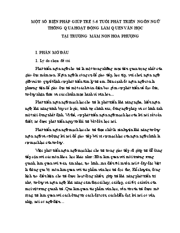 SKKN Một số biện pháp giúp trẻ 5-6 tuổi phát triển ngôn ngữ thông qua môn làm quen văn học tại Trường Mầm non Hoa Phượng