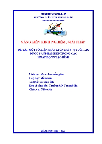 SKKN Một số biện pháp giúp trẻ 5-6 tuổi tạo được sản phẩm đẹp trong các hoạt động tạo hình