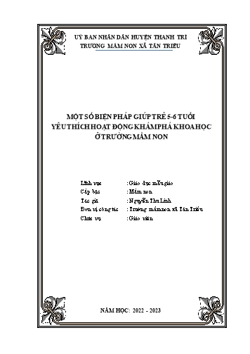 SKKN Một số biện pháp giúp trẻ 5-6 tuổi yêu thích hoạt động khám phá khoa học ở trường mầm non