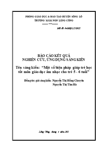 SKKN Một số biện pháp giúp trẻ học tốt môn giáo dục Âm nhạc cho trẻ 5-6 tuổi