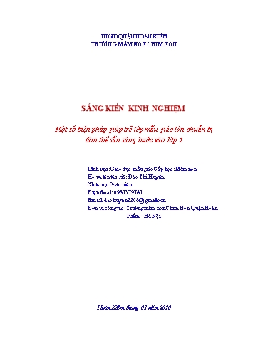 SKKN Một số biện pháp giúp trẻ lớp mẫu giáo lớn chuẩn bị tâm thế sẵn sàng bưởc vào Lớp 1