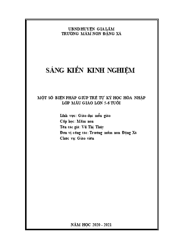 SKKN Một số biện pháp giúp trẻ tự kỷ học hòa nhập lớp mẫu giáo 5-6 tuổi Trường Mầm non Đặng Xá