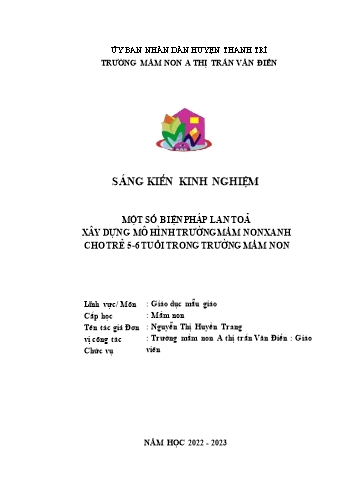 SKKN Một số biện pháp lan toả xây dựng mô hình trường mầm non xanh cho trẻ 5-6 tuổi trong trường mầm non