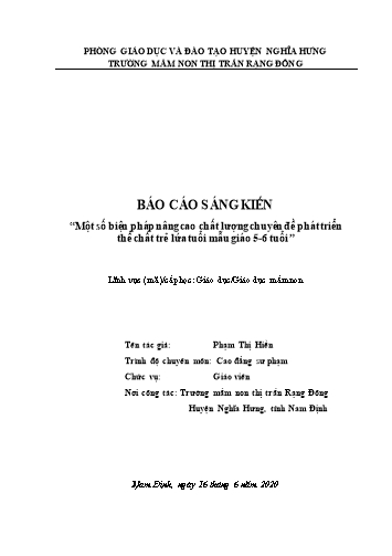 SKKN Một số biện pháp nâng cao chất lượng chuyên đề phát triển thể chất trẻ lứa tuổi mẫu giáo 5-6 tuổi