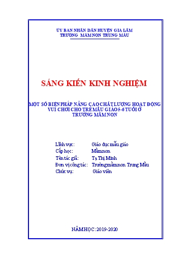 SKKN Một số biện pháp nâng cao chất lượng hoạt động vui chơi cho trẻ mẫu giáo 5-6 tuổi ở trường mầm non