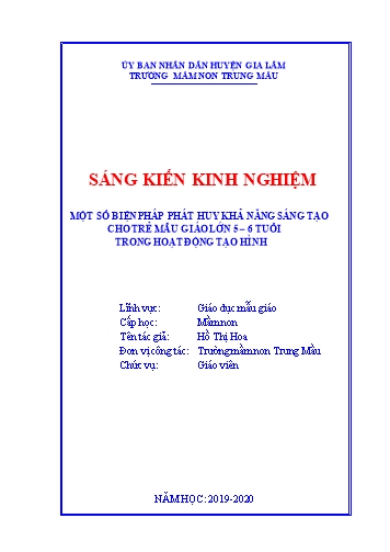 SKKN Một số biện pháp phát huy khả năng sáng tạo cho trẻ mẫu giáo lớn 5-6 tuổi trong hoạt động tạo hình