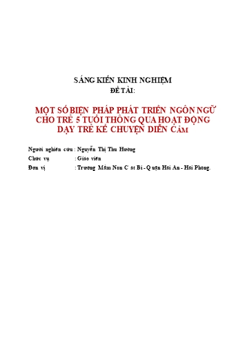 SKKN Một số biện pháp phát triển ngôn ngữ cho trẻ 5 tuổi thông qua hoạt động dạy trẻ kể chuyện diễn cảm