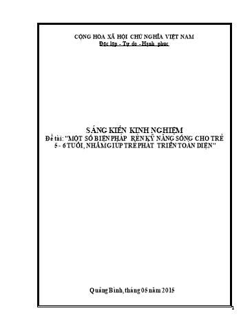 SKKN Một số biện pháp rèn kỹ năng sống cho trẻ 5-6 tuổi nhằm giúp trẻ phát triển toàn diện