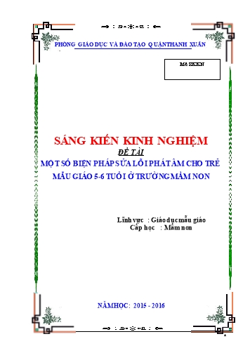 SKKN Một số biện pháp sửa lỗi phát âm cho trẻ mẫu giáo 5-6 tuổi ở trường mầm non