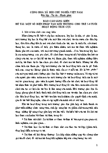 SKKN Một số biện pháp tạo môi trường cho trẻ 5-6 tuổi hoạt động tích cực