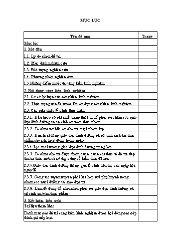 SKKN Một số giải pháp nâng cao chất lượng chăm sóc giáo dục dinh dưỡng - Vệ sinh an toàn thực phẩm cho trẻ 5-6 tuổi ở Trường Mầm non Nga Yên