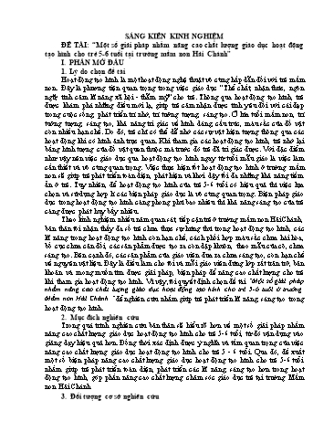 SKKN Một số giải pháp nhằm nâng cao chất lượng giáo dục hoạt động tạo hình cho trẻ 5-6 tuổi tại trường mầm non Hải Chánh