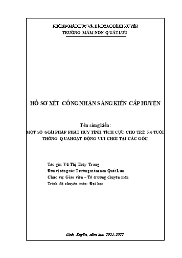 SKKN Một số giải pháp phát huy tính tích cực cho trẻ 5-6 tuổi thông qua hoạt động vui chơi tại các góc