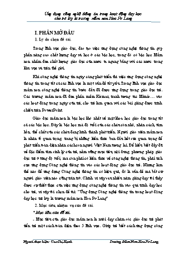 SKKN Ứng dụng công nghệ thông tin trong hoạt động dạy học cho trẻ Lớp Lá Trường Mầm non Hoa Pơ Lang