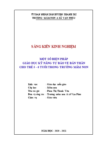 SKKN Một số biện pháp giáo dục kỹ năng tự bảo vệ bản thân cho trẻ 5-6 tuổi trong Trường mầm non A xã Vạn Phúc